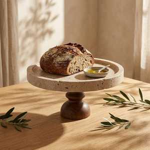 Moules à gâteaux en marbre avec base en bois d'acacia, faits à la main, rustiques, écologiques, compatibles lave-vaisselle, pour la présentation lors de mariages et de fêtes - Product Image 3