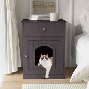 Mobilier d'intérieur en bois pour animaux de compagnie : niche, enclos pour litière de chat avec tiroir, table d'appoint, cage pour animaux, maison pour chat, table de chevet - Product Image 2