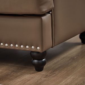 Divano a Due Posti Moderno Classico in Pelle Marrone da 151 cm, Imbottito con Borchie e Finta Pelle Bovina per Soggiorno - Product Image 4
