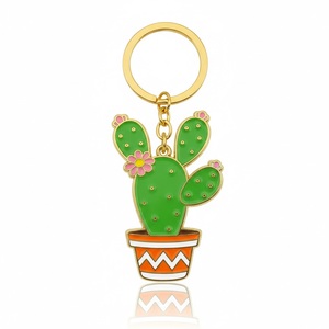 Llavero de metal esmaltado personalizado con cactus, regalo de recuerdo de planta de dedo verde - Product Image 4