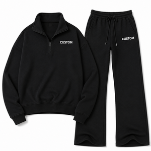 Conjunto Deportivo para Mujer, Sudadera Negra con Media Cremallera, Pantalones Anchos, Corte Holgado, Ropa Deportiva, Logotipo Personalizado, Venta al Por Mayor - Product Image 3