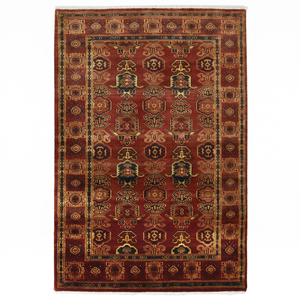 Tapis en laine géométrique moderne rouge rouille, fait main, d'inspiration tribale, avec bordure, pour salon, chambre, hôtel, écologique, antidérapant - Product Image 1