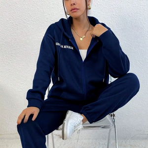 Customized Eco-Friendly Women's Sweat Pants Hoodie 2-Piece Tracksuit Set Sexy Long Sleeve <b>Crop</b> Hoodie <b>Jogger</b> Pants Matching Set - Product Image 6