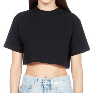 Débardeur court en tricot noir pour femme, 100% coton respirant, col rond, manches courtes, couleur unie, décontracté - Product Image 4
