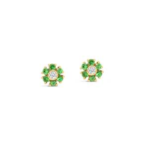 Boucles d'oreilles clous en or jaune 14 carats, garnet tsavorite naturel taille ronde 0,35 ct et diamant de laboratoire 0,06 ct, bijoux pour femme, best-seller - Product Image 3