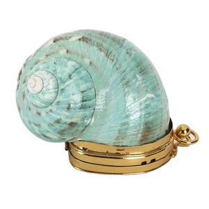 Bolso de Noche de Concha Natural Espiral Verde Espuma Marina Hecho a Mano con Marco Dorado, Lujo para Resort, Exportación OEM - Product Image 1