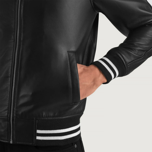 Men's Black Genuine Leather Waterproof Breathable Eco-Friendly Windproof Bomber Jacket Turn-down Collar Zipper Closure Regular - Product Image 4
