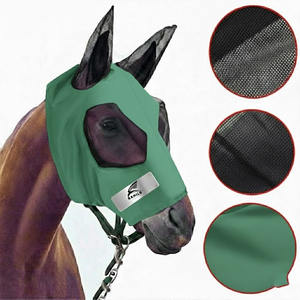 Masque anti-mouches pour chevaux, best-seller, protection UV, confortable, avec oreilles, respirant, élastique, avec couvre-yeux en maille - Product Image 1