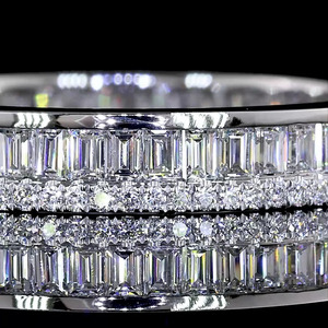 Bague de fiançailles et de mariage multi-rangs en diamants de laboratoire taille baguette et taille ronde en or 10K/14K/18K ou argent 925/935 plaqué rhodium - Product Image 2