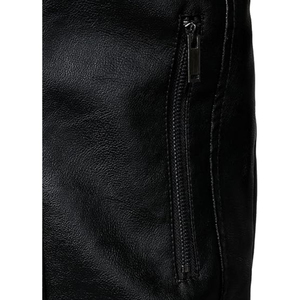 Wholesale <b>Men</b> Black PU <b>Leather</b> Moto <b>Jacket</b> Slim Fit Stand Collar Zipper Closure Autumn Style Regular Length Solid Color - Product Image 5