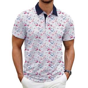 Chemise de golf à manches courtes pour homme, blanche, imprimée, avec motif rouge et bleu, décontractée, en coton Oxford respirant, coupe classique, logo sur le devant, 180g - Product Image 1