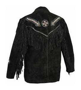 Chaqueta de Cuero de Gamuza Vintage para Hombre con Detalles de Cuentas Trenzadas Estilo Vaquero Occidental - Product Image 2