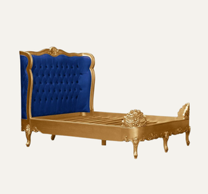 Lit King Size Classique Européen Bleu Tapissé avec Tête de Lit Capitonnée en Bois d'Acajou, Meuble de Chambre à Coucher de Luxe Assemblé - Product Image 2