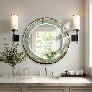 REHMAN CRAFT Handmade Rustic Tree Ring <b>Round</b> <b>Wall</b> <b>Mirror</b> with Crystal Glass and 5mm Thickness Weathered Patina Wood-Effect - Product Image 4