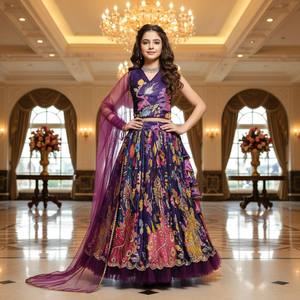 NiMa Creations Salwar Kameez traditionnel violet à motifs floraux pour filles, longueur genou, séchage rapide, tenue ethnique pour mariage Inde Pakistan - Product Image 3