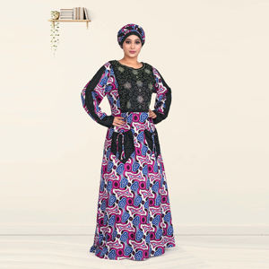 Robe longue kaftan imprimée en rayonne avec broderie de diamants Swarovski, style islamique modeste, manches longues, tenue de mode pour femme, style Dubaï arabe - Product Image 1