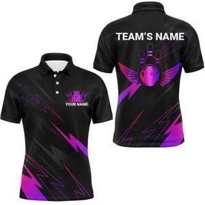 Custom <b>Bowling</b> Polo Shirt Men Short Sleeve Sublimation Print Gradient Color Strike Flame Design Team Wear Plus Size Knitted - Product Image 2