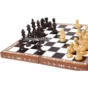 Handcrafted <b>Wooden</b> <b>Chess</b> <b>Set</b> With Bone Inlay Border And Carved Pieces Elegant Folding Board Game & Strategy For Family Enjoyment - Product Image 6