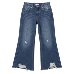 Jeans de Mujer de Cintura Alta, Corte Acampanado, Desgastados, de Mezclilla, Largos, Rotos, de Pierna Ancha, Casuales, Tejidos, para Verano, Otoño y Primavera - Product Image 1
