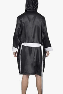 Hooded Boxing Robe Satin Black White Trim Polyester Durable Gym Wear Comfortable All Seasons Boxing Costume <b>Dummy</b> Men Women - Product Image 5