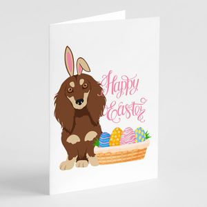 Whimsical A7 Size 5x7 Longhair Chocolate Cream Dachshund <b>Easter</b> Greeting <b>Cards</b> <b>Pack</b> 8 Blank Note <b>Cards</b> with Envelopes - Product Image 1