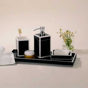 Premium Black Lacquer <b>Bathroom</b> <b>Accessories</b> <b>Set</b> with Red Stripe Accent Modern Luxury Soap Dispenser <b>Set</b> Hotel Supply Wholesale - Product Image 4