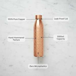 Botella de Cobre Puro de 1000 ml, Martillada a Mano, Hecha a Mano, con Revestimiento Anticorrosión, Portátil, Clásica, para Uso en Exteriores y Negocios - Product Image 3