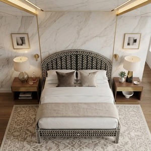 Base de Cama Moderna con Paneles de Madera, Cabecero y Pie de Cama Arqueados, Muebles Matrimoniales para Hogar y Hotel - Product Image 1