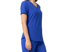 Ensemble de blouses d'hôpital en coton tissé bleu roi à col en V pour femmes avec poches et détection d'aiguilles - Product Image 2