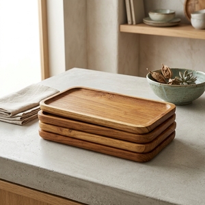 Bandeja de madera de teca ecológica para juego de vajilla de cocina Bandejas para servir Utensilios de cocina de madera natural - Product Image 5