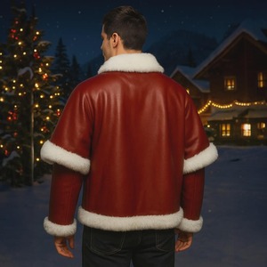Abrigo Navideño de Piel de Cordero Roja, Chaqueta con Ribete de Piel Sintética para Mujer, Ropa de Invierno para Navidad - Product Image 2