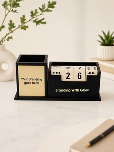 Organisateur de bureau moderne en bois avec porte-stylos et boîte de rangement, organiseur de bureau en bois de qualité supérieure avec porte-stylos et support pour téléphone portable - Product Image 5