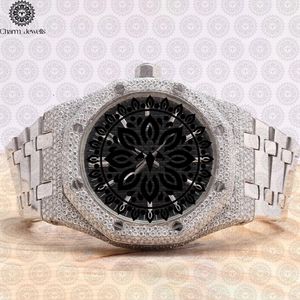 Charm_Jewells Stainless Steel Diamond <b>Watch</b> <b>Black</b> Dial Analog Quartz Luxury Fashion Unisex Folding Clasp 43mm - Product Image 1