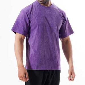 Top Rated Vintage Acid Wash Oversized T-Shirt Men Heavy Cotton Streetwear Cropped Regular Fit Front Knitted 250g Quick Dry - Product Image 3