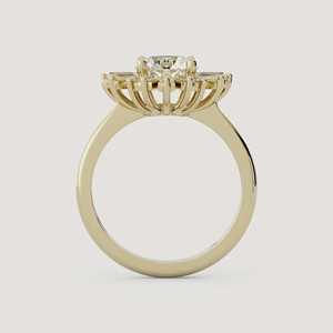 Bague de fiançailles halo de diamants 1,5 carat, taille ronde et baguette, grappe, or massif 14K 18K, solitaire moderne, bijoux fins classiques pour mariage - Product Image 4