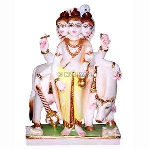 Premium Marble Dattatreya Statue with Cow - 18 Inch | Handcrafted White Marble Lord Dattatreya Murti | MALIYAS Jaipur India - Product Image 2