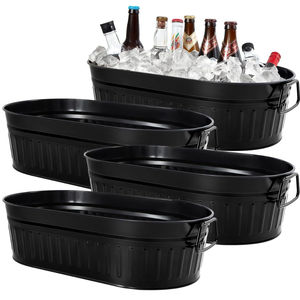 Seau à glace en métal galvanisé en gros avec poignées, bac à boissons argenté pour fêtes en extérieur, bière, vin et champagne - Product Image 1