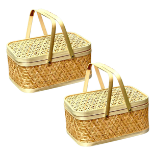 Panier-cadeau en bambou personnalisable, panier à fruits avec couvercle et poignée de transport, décoration d'intérieur, artisanat vietnamien - Product Image 1