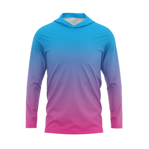 Hooded Long Sleeve Soccer Jersey Gradient Color Sublimated Moisture Wicking Unisex Adult Summer Apparel - Product Image 1