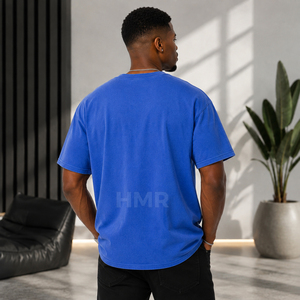 HMR Brotherhood Men's Oversized Blue Cotton T-<b>Shirt</b> With Rhinestone <b>Flame</b> Print Casual Streetwear Short Sleeve O-Neck Jersey - Product Image 4