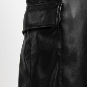 Pantalon cargo en cuir véritable de haute qualité pour femmes, taille haute, avec poches en cuir PU, pantalon streetwear pour l'hiver - Product Image 3