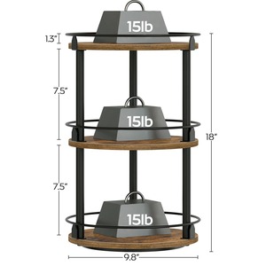 Plato giratorio Lazy Susan de tres niveles de madera y metal, ideal para especias, condimentos, cosméticos y artículos esenciales diarios en la encimera de la cocina. - Product Image 2