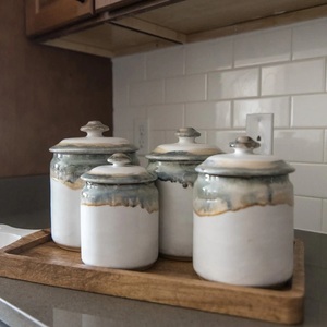 Artisan Ceramic Canister Set Reactive Glaze Airtight <b>Storage</b> Jars Elegant <b>Kitchen</b> Organizer Luxury Countertop Collection - Product Image 3