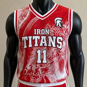 ชุดเสื้อบาสเก็ตบอลไอรอน ไททันส์สีแดงคอวีแขนกุดพิมพ์ลายระบายความชื้นแห้งเร็วชุดกีฬายูนิเซ็กส์ - Product Image 3
