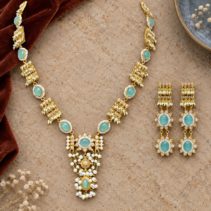 Premium Mint Floral Long Necklace Earring Set Wholesale Supply Manufacturing Factory Bulk Wholesaler - Product Image 6
