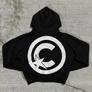 Conjunto de sudaderas personalizadas con apliques y bordados desgastados, lavado ácido, con cordón, capucha, color negro, estilo acampanado para invierno - Product Image 3