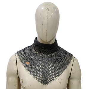 Collar de Cota de Malla Hecho a Mano de Acero Suave con Anillos Planos Remachados, Auténtico Protector de Cuello para Armadura de Caballero de Batalla y Recreación Histórica - Product Image 1