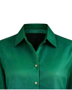 Chemise à manches longues boutonnée dégradé vert émeraude et bleu marine pour femme, chemisier décontracté de bureau, vêtement personnalisé OEM du fabricant - Product Image 5