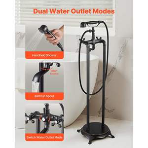 Robinet de baignoire à pieds en bronze huilé vintage, douchette à main de 59 pouces de long, bec rotatif à 360 degrés - Product Image 4