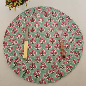 Modern Reversible Floral Hand Block Print 100% Cotton Reusable <b>Placemats</b> Disposable Dining Table Decor Frill Edge Home Banquet - Product Image 1